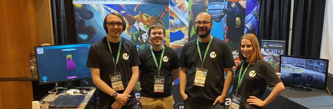 The Hashbang team together at a games event